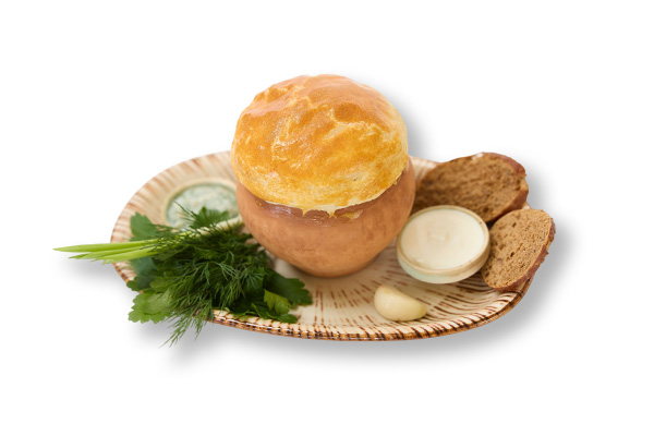 Щи «суточные» с телятиной из печи в горшочке